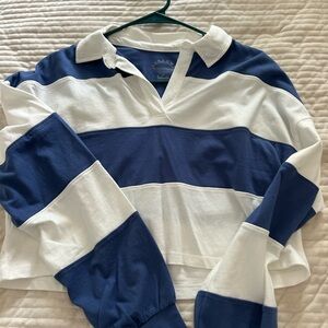 casual striped collared sweatshirt